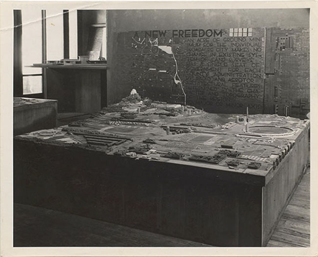 The Broadacre City Model, Section B, 1935. Photo by Roy E. Petersen. The Frank Lloyd Wright Foundation Archives (The Museum of Modern Art | Avery Architectural & Fine Arts Library , Columbia University, New York. The Broadacre City Model, Section B, 1935.